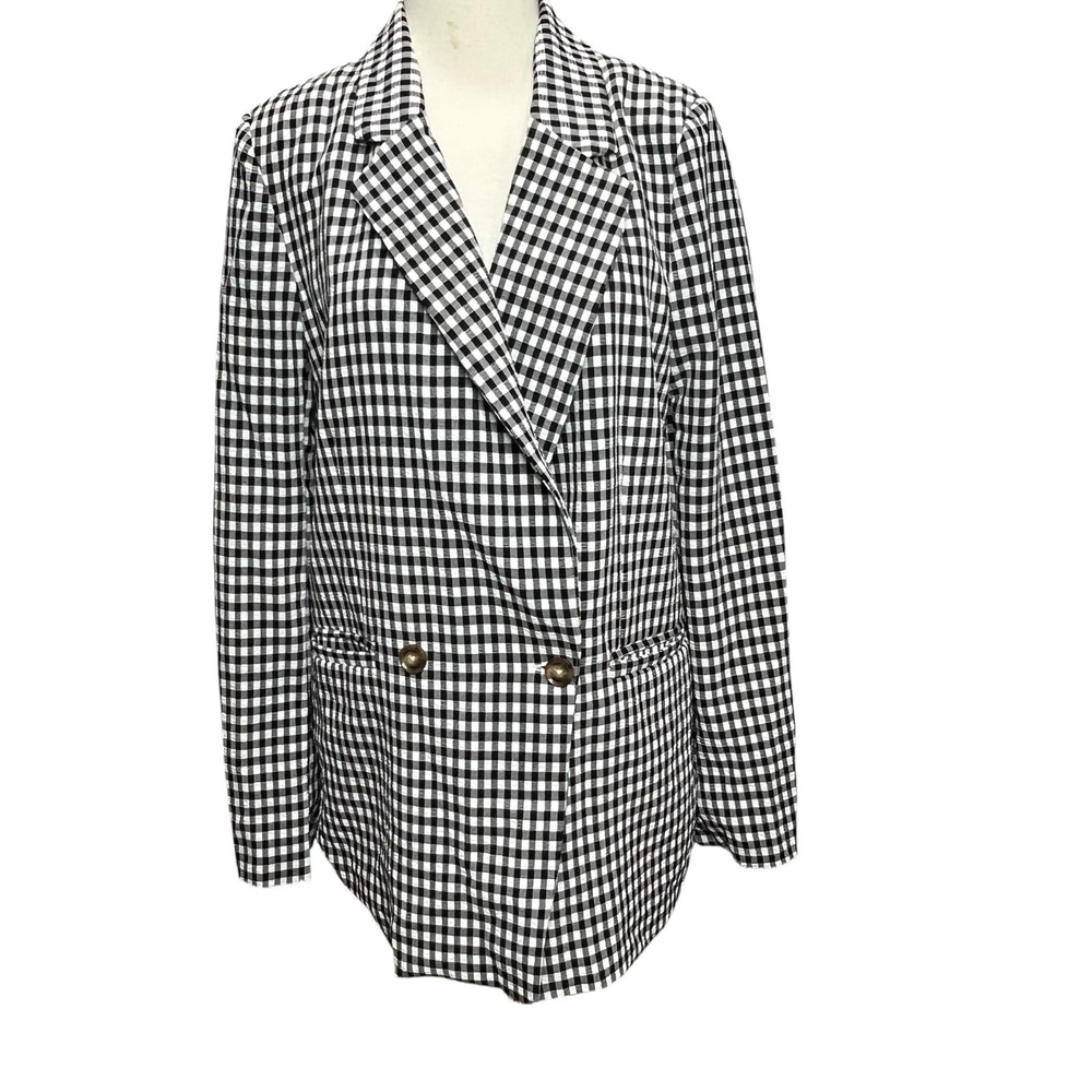 Olivaceous‎ Blazer Jacket S Black White Gingham Check Pockets Preppy Corpcore